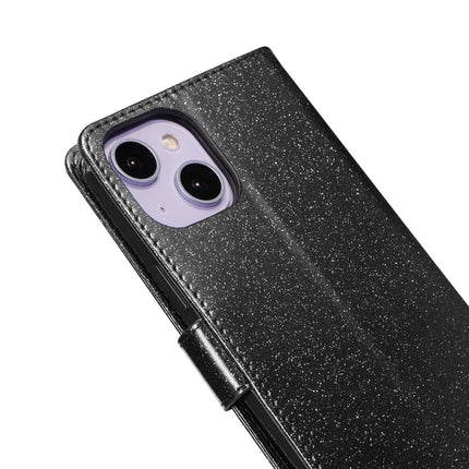 For iPhone 14 Glitter Leather Case with Diamond Love Heart Wallet Stand Flip Cover