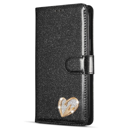 For iPhone 14 Glitter Leather Case with Diamond Love Heart Wallet Stand Flip Cover