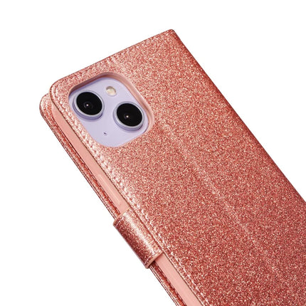 For iPhone 14 Glitter Leather Case with Diamond Love Heart Wallet Stand Flip Cover
