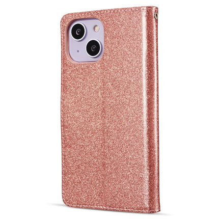 For iPhone 14 Glitter Leather Case with Diamond Love Heart Wallet Stand Flip Cover