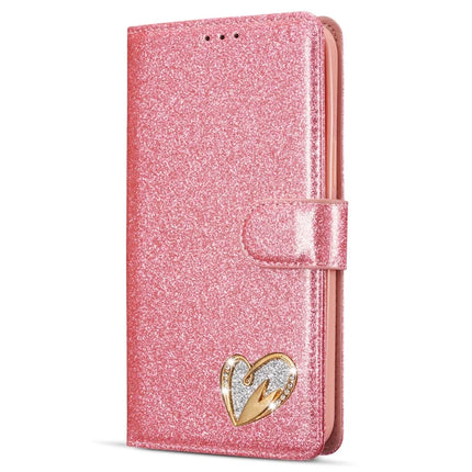 For iPhone 14 Glitter Leather Case with Diamond Love Heart Wallet Stand Flip Cover