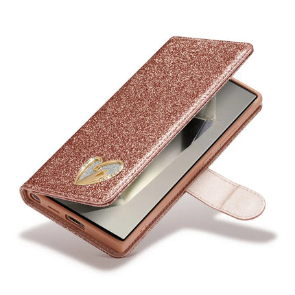 For Samsung Galaxy S23 Ultra Glitter Leather Case with Diamond Love Heart Wallet Stand Flip Cover
