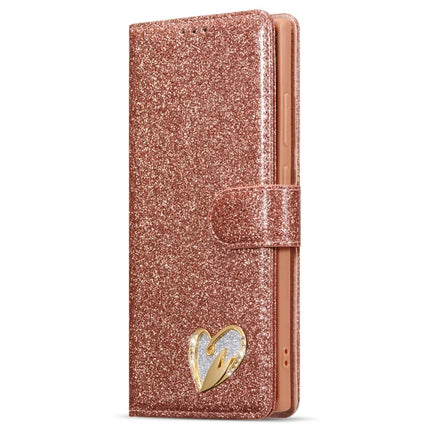 For Samsung Galaxy S23 Ultra Glitter Leather Case with Diamond Love Heart Wallet Stand Flip Cover