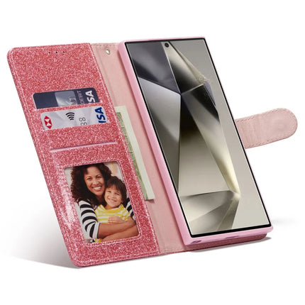 For Samsung Galaxy S23 Ultra Glitter Leather Case with Diamond Love Heart Wallet Stand Flip Cover