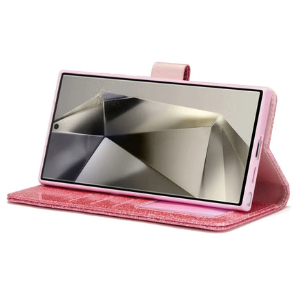 For Samsung Galaxy S23 Ultra Glitter Leather Case with Diamond Love Heart Wallet Stand Flip Cover