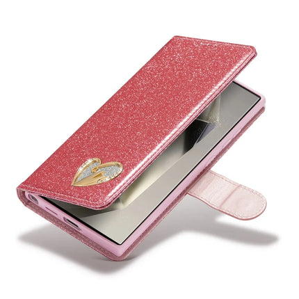 For Samsung Galaxy S23 Ultra Glitter Leather Case with Diamond Love Heart Wallet Stand Flip Cover