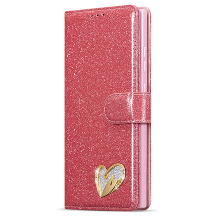 For Samsung Galaxy S23 Ultra Glitter Leather Case with Diamond Love Heart Wallet Stand Flip Cover