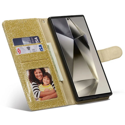 For Samsung Galaxy S23 Ultra Glitter Leather Case with Diamond Love Heart Wallet Stand Flip Cover