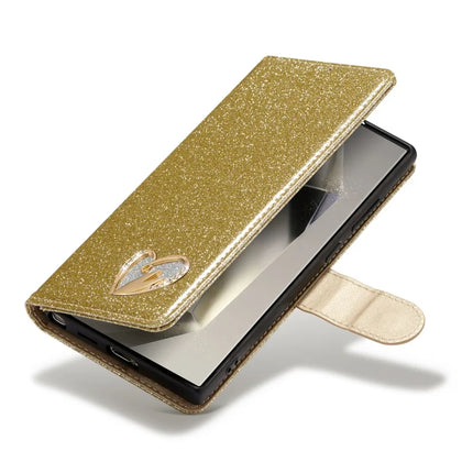 For Samsung Galaxy S23 Ultra Glitter Leather Case with Diamond Love Heart Wallet Stand Flip Cover