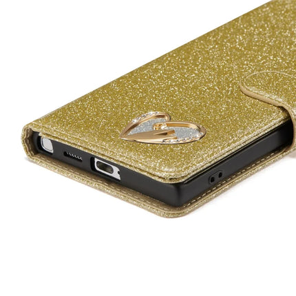 For Samsung Galaxy S23 Ultra Glitter Leather Case with Diamond Love Heart Wallet Stand Flip Cover