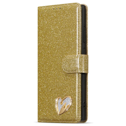 For Samsung Galaxy S23 Ultra Glitter Leather Case with Diamond Love Heart Wallet Stand Flip Cover