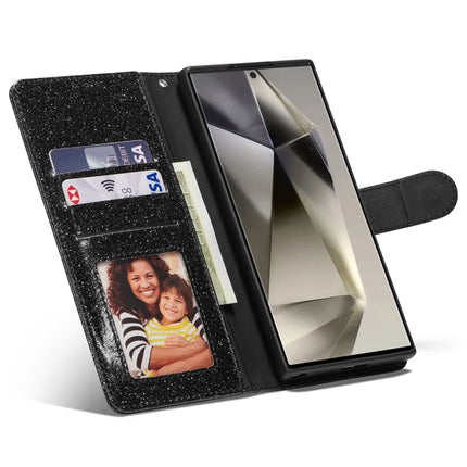 For Samsung Galaxy S23 Ultra Glitter Leather Case with Diamond Love Heart Wallet Stand Flip Cover