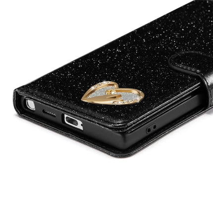For Samsung Galaxy S23 Ultra Glitter Leather Case with Diamond Love Heart Wallet Stand Flip Cover