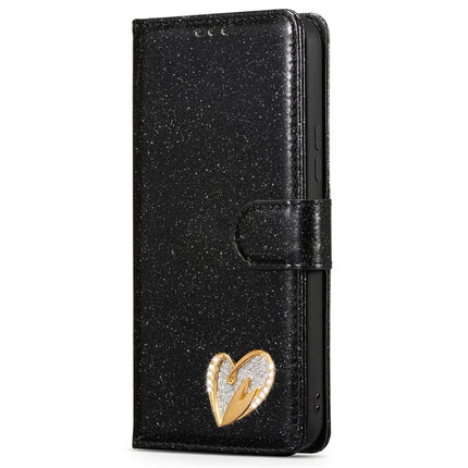 For Samsung Galaxy S23 FE Glitter Leather Case with Diamond Love Heart Wallet Stand Flip Cover