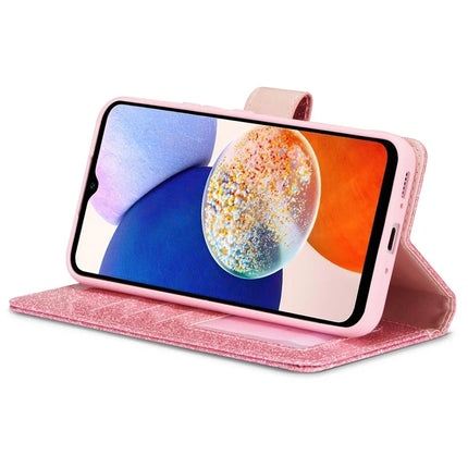 For Samsung Galaxy S23 FE Glitter Leather Case with Diamond Love Heart Wallet Stand Flip Cover