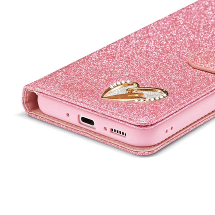 For Samsung Galaxy S23 FE Glitter Leather Case with Diamond Love Heart Wallet Stand Flip Cover