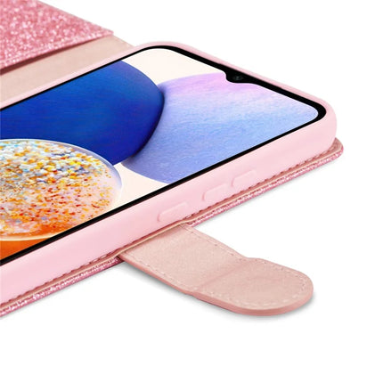 For Samsung Galaxy S23 FE Glitter Leather Case with Diamond Love Heart Wallet Stand Flip Cover