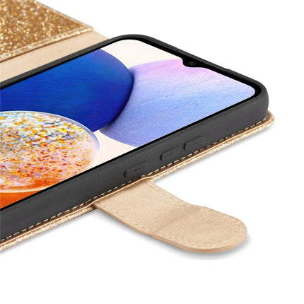 For Samsung Galaxy S23 FE Glitter Leather Case with Diamond Love Heart Wallet Stand Flip Cover