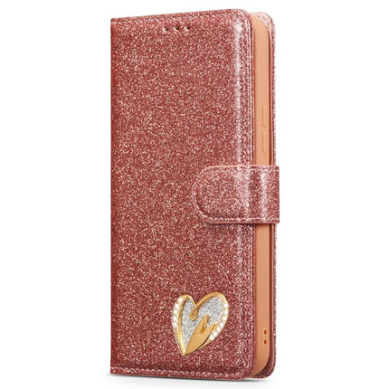 For Samsung Galaxy S23 FE Glitter Leather Case with Diamond Love Heart Wallet Stand Flip Cover
