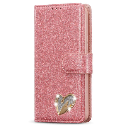 For Samsung Galaxy S23 Glitter Leather Case with Diamond Love Heart Wallet Stand Flip Cover