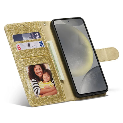 For Samsung Galaxy S23 Glitter Leather Case with Diamond Love Heart Wallet Stand Flip Cover