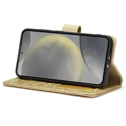 For Samsung Galaxy S23 Glitter Leather Case with Diamond Love Heart Wallet Stand Flip Cover