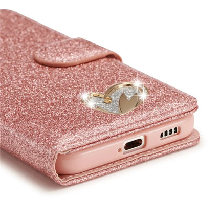 For Samsung Galaxy S23 Glitter Leather Case with Diamond Love Heart Wallet Stand Flip Cover
