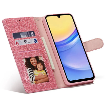 For Samsung Galaxy A15 4G  /  5G Glitter Leather Case with Diamond Love Heart Wallet Stand Flip Cover