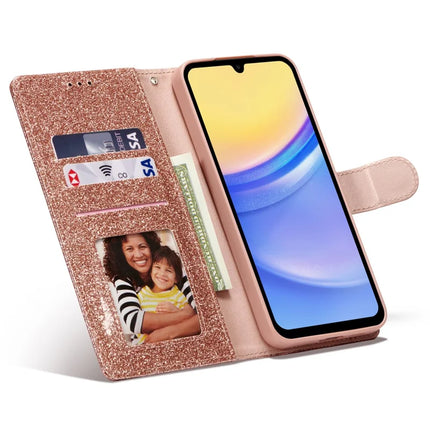 For Samsung Galaxy A15 4G  /  5G Glitter Leather Case with Diamond Love Heart Wallet Stand Flip Cover