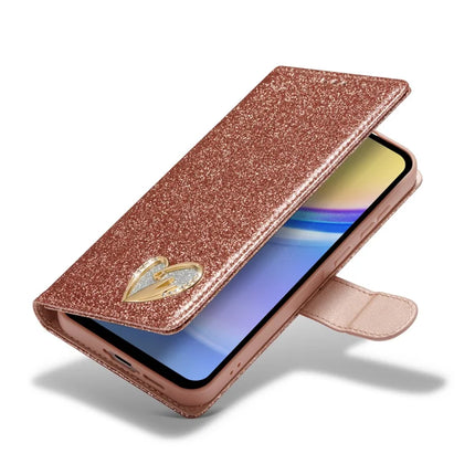 For Samsung Galaxy A55 5G Glitter Leather Case with Diamond Love Heart Wallet Stand Flip Cover