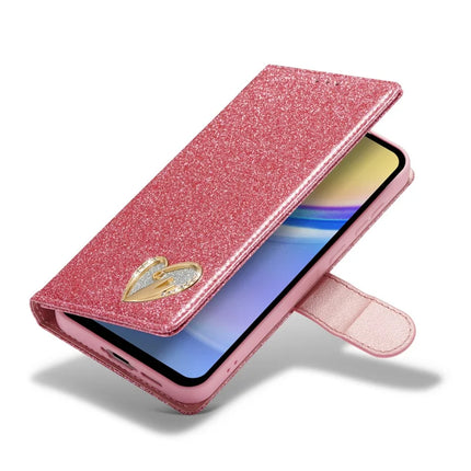 For Samsung Galaxy A55 5G Glitter Leather Case with Diamond Love Heart Wallet Stand Flip Cover