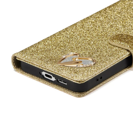 For Samsung Galaxy A55 5G Glitter Leather Case with Diamond Love Heart Wallet Stand Flip Cover