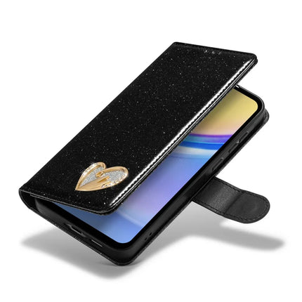 For Samsung Galaxy A55 5G Glitter Leather Case with Diamond Love Heart Wallet Stand Flip Cover