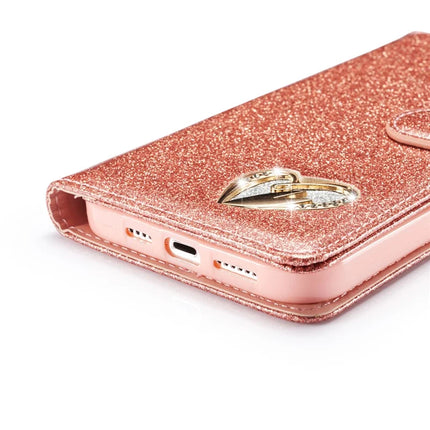 For iPhone 13 Glitter Leather Case with Diamond Love Heart Wallet Stand Flip Cover