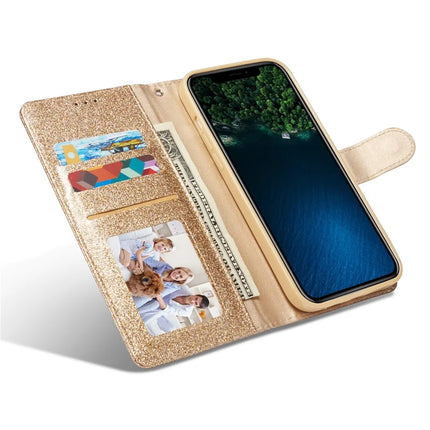 For iPhone 13 mini Glitter Leather Case with Diamond Love Heart Wallet Stand Flip Cover
