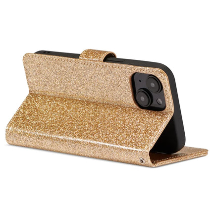 For iPhone 13 mini Glitter Leather Case with Diamond Love Heart Wallet Stand Flip Cover