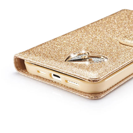 For iPhone 13 mini Glitter Leather Case with Diamond Love Heart Wallet Stand Flip Cover