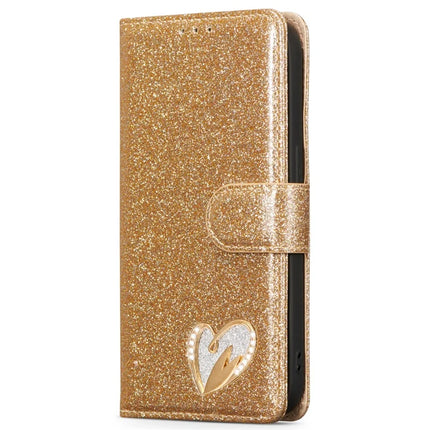 For iPhone 13 mini Glitter Leather Case with Diamond Love Heart Wallet Stand Flip Cover