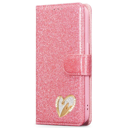 For iPhone 13 mini Glitter Leather Case with Diamond Love Heart Wallet Stand Flip Cover