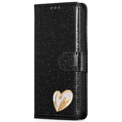 For iPhone 13 mini Glitter Leather Case with Diamond Love Heart Wallet Stand Flip Cover