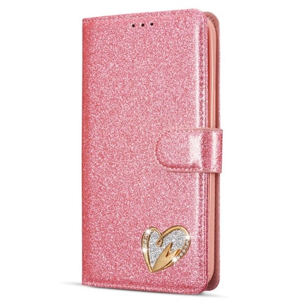 For iPhone 13 Pro Max Glitter Leather Case with Diamond Love Heart Wallet Stand Flip Cover