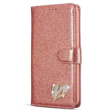 For iPhone 13 Pro Max Glitter Leather Case with Diamond Love Heart Wallet Stand Flip Cover