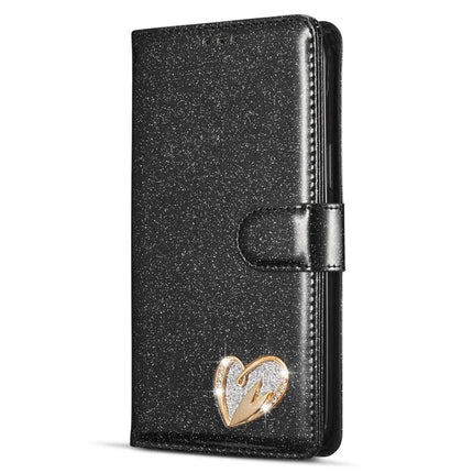 For iPhone 13 Pro Max Glitter Leather Case with Diamond Love Heart Wallet Stand Flip Cover