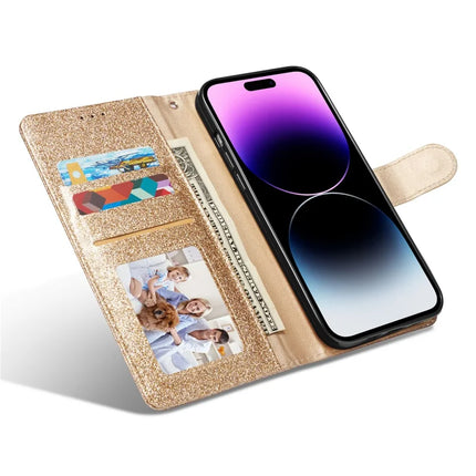For iPhone 13 Pro Max Glitter Leather Case with Diamond Love Heart Wallet Stand Flip Cover