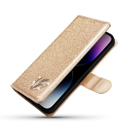 For iPhone 13 Pro Max Glitter Leather Case with Diamond Love Heart Wallet Stand Flip Cover