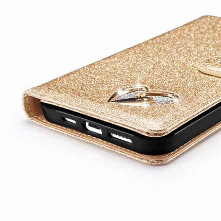 For iPhone 13 Pro Max Glitter Leather Case with Diamond Love Heart Wallet Stand Flip Cover