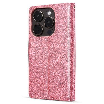 For iPhone 15 Pro Max Glitter Leather Case with Diamond Love Heart Wallet Stand Flip Cover