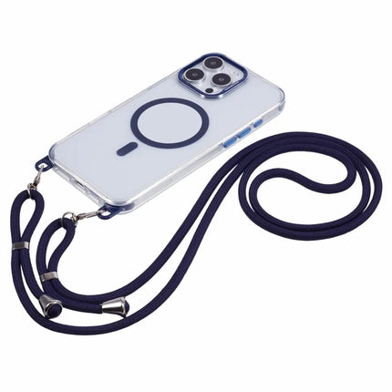 For iPhone 16 Pro Max Clear Case Compatible with MagSafe Shockproof PC+TPU Phone Cover with Long Lanyard