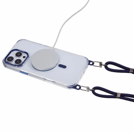 For iPhone 16 Pro Max Clear Case Compatible with MagSafe Shockproof PC+TPU Phone Cover with Long Lanyard