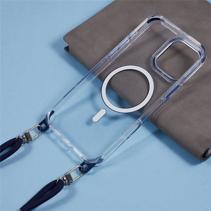 For iPhone 16 Pro Max Clear Case Compatible with MagSafe Shockproof PC+TPU Phone Cover with Long Lanyard